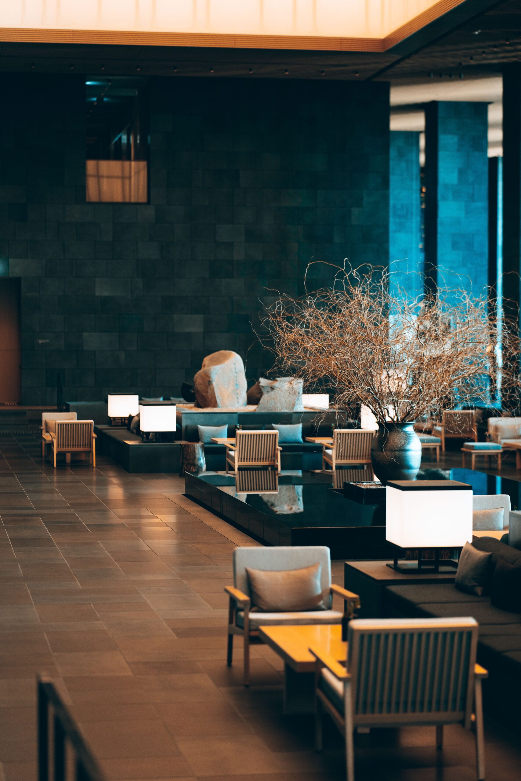 Elegant hotel lobby interior with modern design and luxury furniture